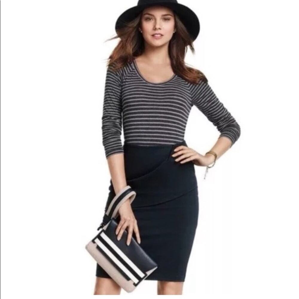 Cabi gray taupe striped scoop neck jersey knit top size Large